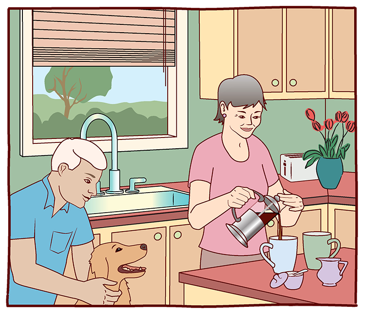 Couple in kitchen discussing Retirement concerns (Slide 1)