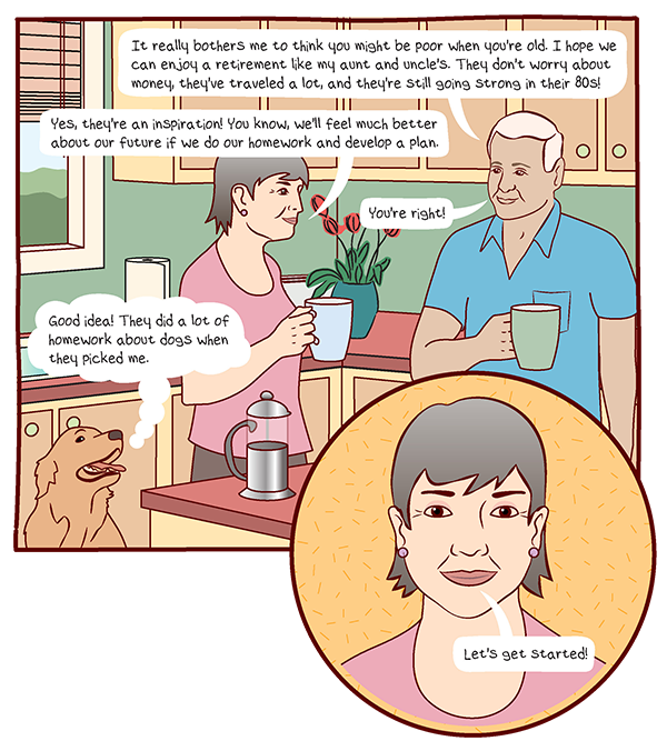 Seniors discussing their need to plan for retirement.